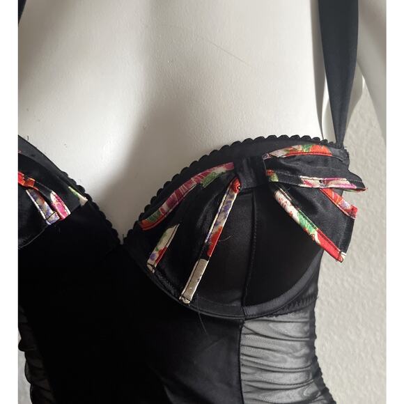 Victoria’s Secret Mesh Lace Babydoll Bustier Lingerie Dress 34C Floral Trim - Picture 4 of 10